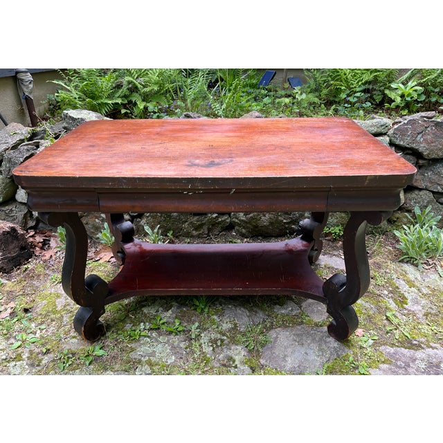 Circa early 20th century mahogany desk with scrolled legs - plenty of old world charm. Perfect as a console table, accent...