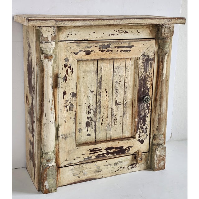 Farmhouse Vintage Primitive Farmhouse Style Distressed Finish Cabinet For Sale - Image 3 of 15