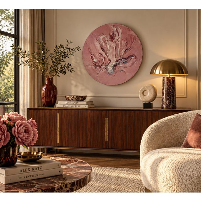 Striking 1980s vintage Expressionist abstract wall art featuring a dramatic heavy impasto composition in soft dusty pink,...