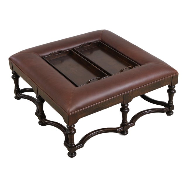 Lillian August by Drexel Leather Coffee Table Ottoman For Sale