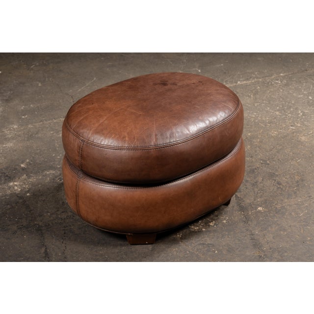 Art Deco Vintage Leather Clamshell Club Chair and Ottoman Set For Sale - Image 3 of 10