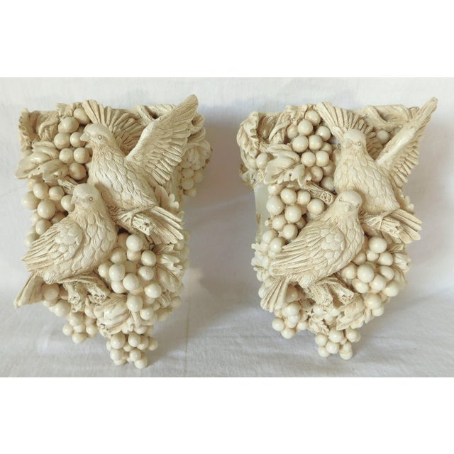 Pair Ornate Ivory Bird Berries Foliage Curtain Draperies Rod Pole Holders For Sale - Image 10 of 10