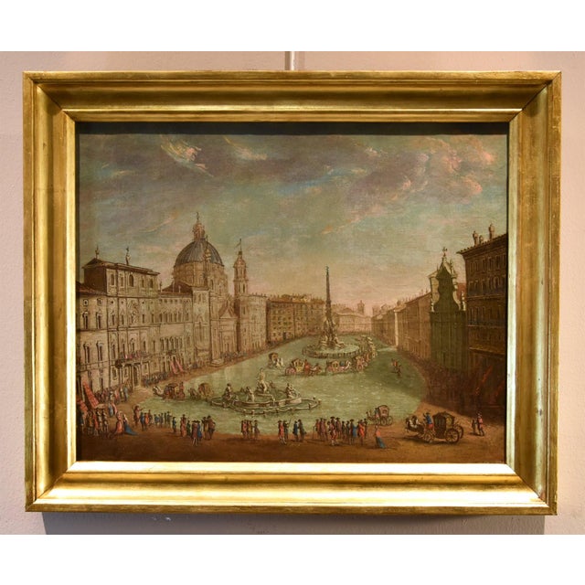 After Giovanni Giacomo Van Lint, View of Rome with Piazza Navona Landscape, 1770, Oil on Canvas, Framed For Sale - Image 9 of 9
