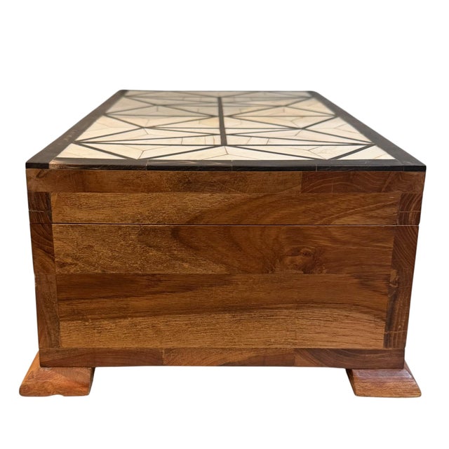 Brown Vintage Indian Bone and Ebony Inlaid Work Box For Sale - Image 8 of 10