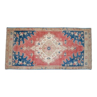 1970s Hand Made Small Turkish Rug. DoorMat Entry Decor Kitchen Mat Baht Rug - 21'' X 43'' For Sale