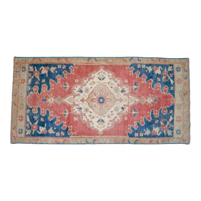 1970s Hand Made Small Turkish Rug. DoorMat Entry Decor Kitchen Mat Baht Rug - 21'' X 43'' For Sale