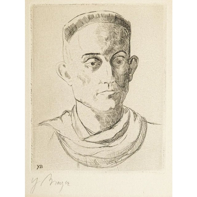 Portrait of Henry de Montherlant - Original Etching by Yves Brayer Mid 20th Century For Sale - Image 3 of 3