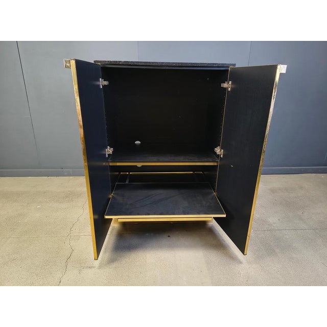 Hollywood Regency Black Lacquer and Marble Bar in the style of Maison Jansen, 1970s For Sale - Image 3 of 12