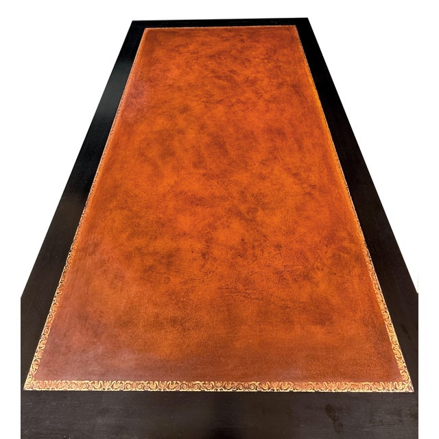 Large French Louis XVI Ebonized Writing Table or Desk With Embossed Leather Top For Sale - Image 13 of 15