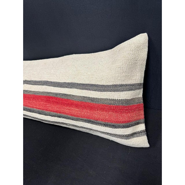 Turkish Hemp Pillow Cushion Natural Beige Red Cushion Cover 14x45 For Sale - Image 4 of 4