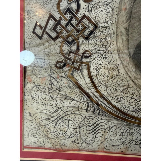 English Rare Antique 17th Century Calligraphic Bust Portrait of Charles II of England For Sale - Image 3 of 16