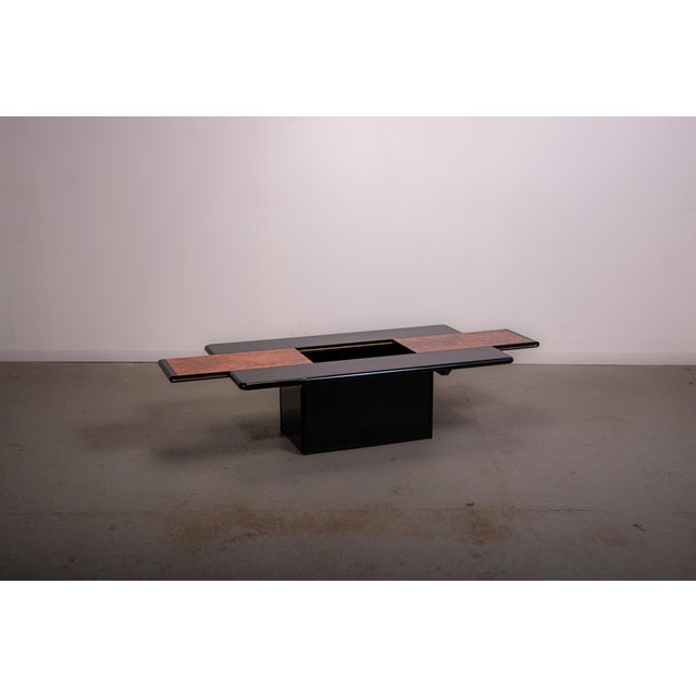 High Gloss Laquer and Burl Veneer Hidden Bar Coffee Table, 1980 For Sale - Image 3 of 8