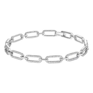 14K White Gold 1.00 Cttw Paperclip Link Bracelet For Sale