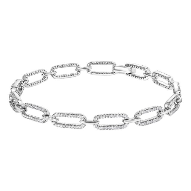 14K White Gold 1.00 Cttw Paperclip Link Bracelet For Sale