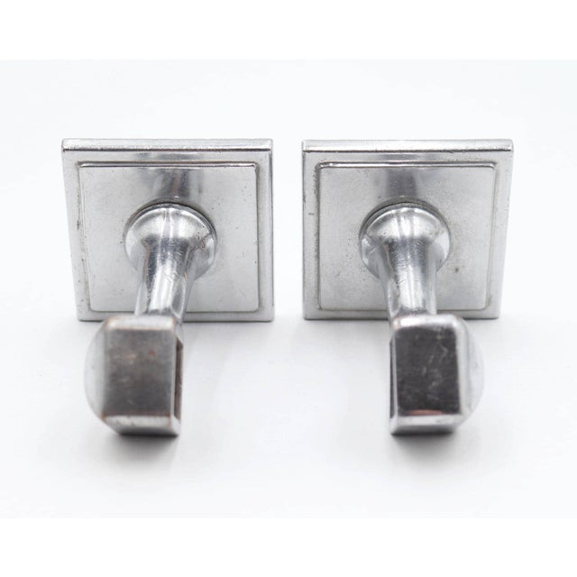 Art Deco style bathroom towel bar brackets made of brass with a nickel finish. Mounting screws are included. Good...