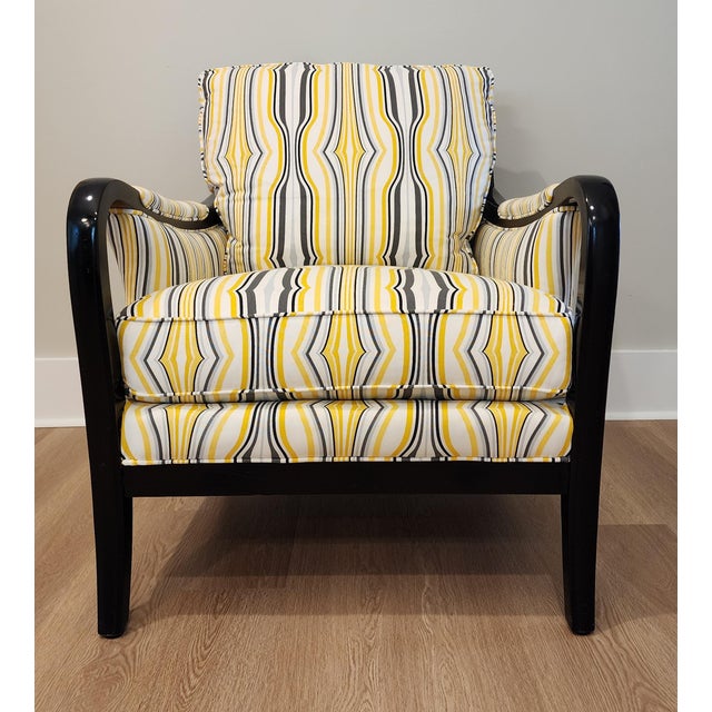 Vintage Hooker Ebonized Swoop Arm Lounge Chair in Graphic Fabric With Down Bolster For Sale - Image 6 of 17