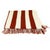 A charming vintage handmade crochet throw blanket featuring classic burnt orange and cream stripes with hand-tied fringe...