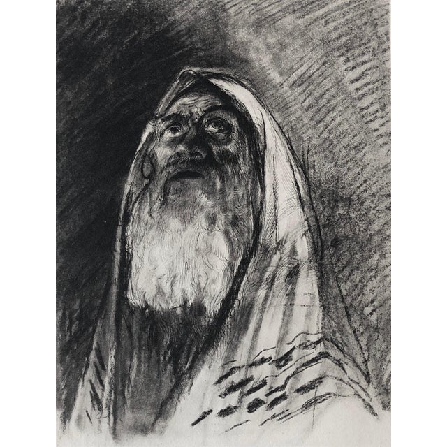Paul Jeffay, Judaica Jewish Shtetl Etching Hasidic Rabbi, Meditation Vintage Chassidic Print, c.1950's For Sale