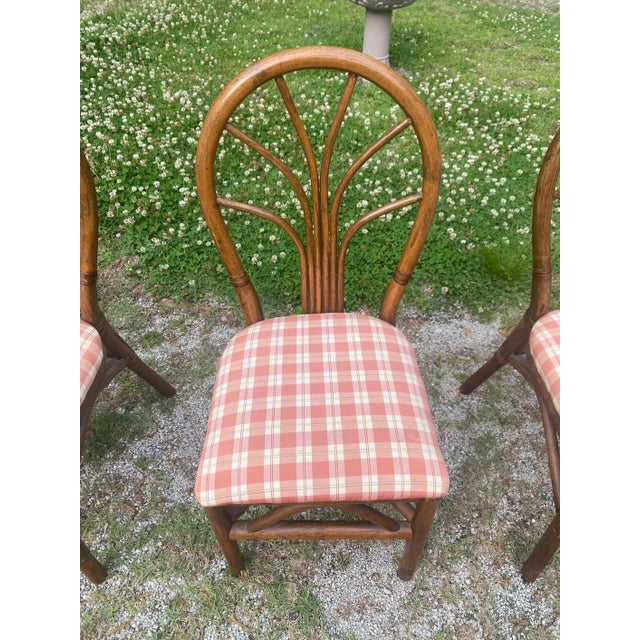 Vintage Rattan Dining Chairs - Mid Century Coastal Bamboo Dining Set - Palm Beach Regency Boho Kitchen Chairs (Set of 6) For Sale - Image 14 of 14