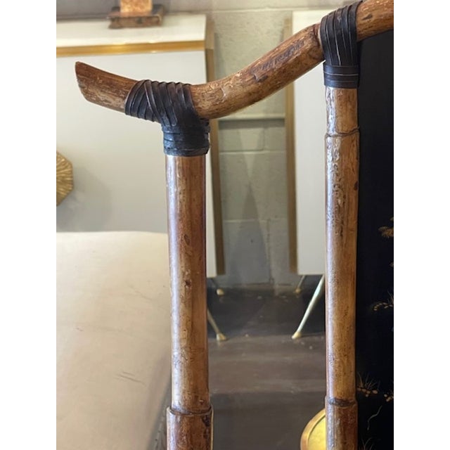 Early 20th Century Pair of English Bamboo and Chinoiserie High Back Chairs For Sale - Image 5 of 9