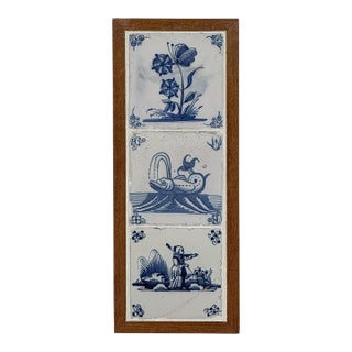 Framed Set of Three 18th Century Dutch Delft Blue and White Tiles For Sale