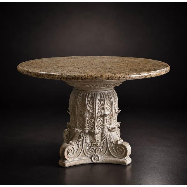 Stone Late 19th Century European-Style Round Natural Stone Dining Table With Ornate Carved Pedestal For Sale - Image 7 of 7
