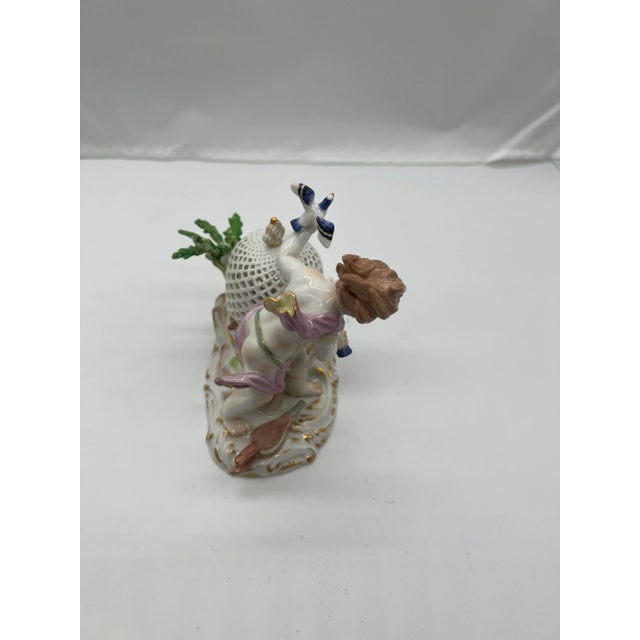Ceramic Antique Meissen Porcelain Boy & the Bird Cage Figure Model For Sale - Image 7 of 9