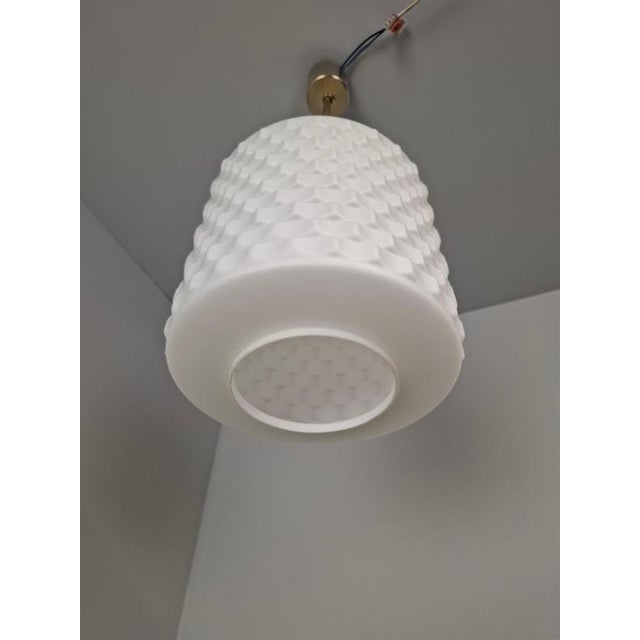 Mid-Century Modern Pendant Lamp in Textured Glass and Brass, Czechoslovakia, 1970s For Sale - Image 14 of 18