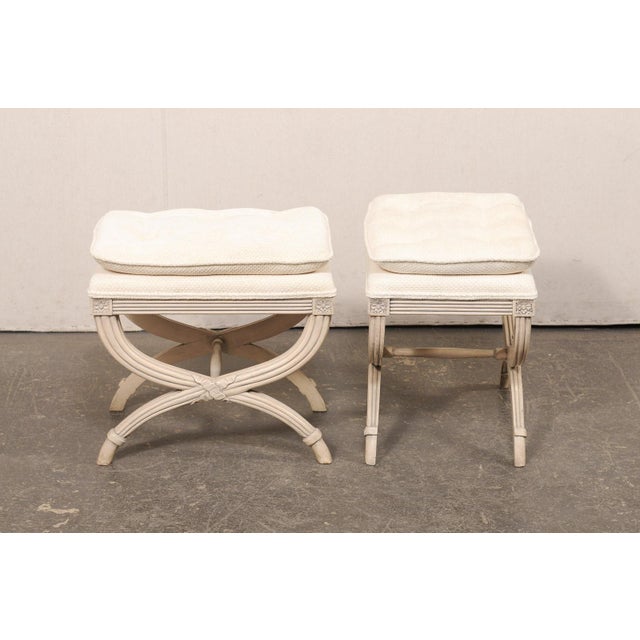 French Mid 20th Century French Pair Curule Stools W/ Pillow Top Seat For Sale - Image 3 of 11