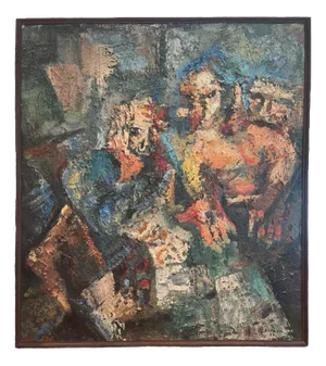 Roland Berthon, 3 Figures, 20th Century, Large Oil on Canvas