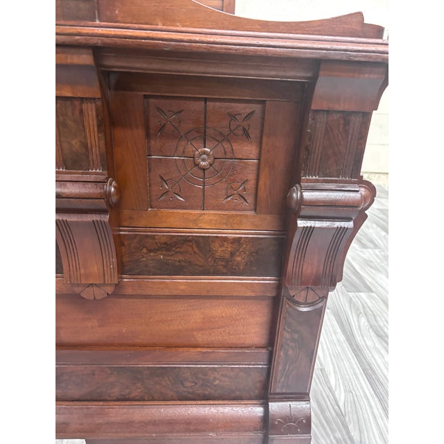 Antique Full Size C 1870-1890 Victorian Eastlake Monumental High Back Walnut Bed For Sale - Image 4 of 11