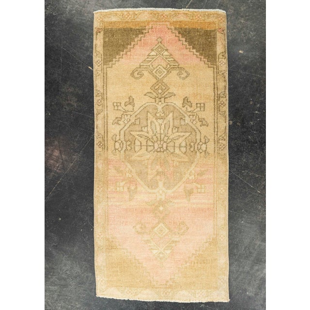 Tan Turkish Mini Rug Oriental Hand Knotted Vintage Rug 1'7" x 3'5" #21266 For Sale - Image 8 of 8
