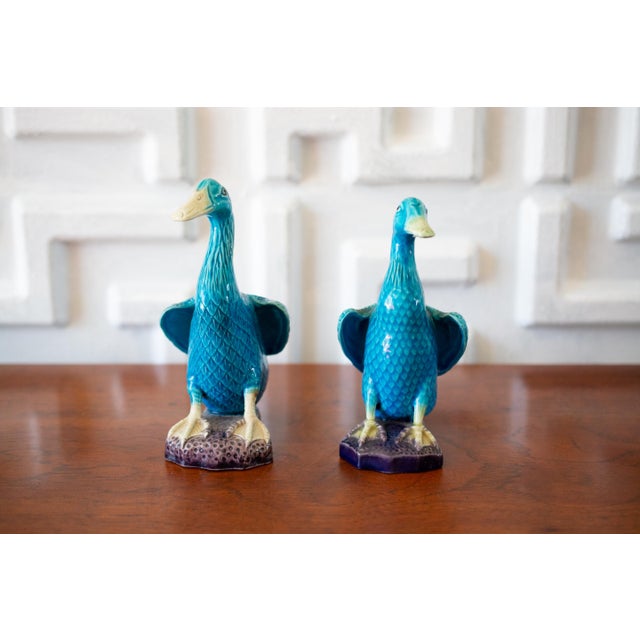 1960s 1960s Mid-Century Chinese Ceramic Turquoise Ducks - a Pair For Sale - Image 5 of 8