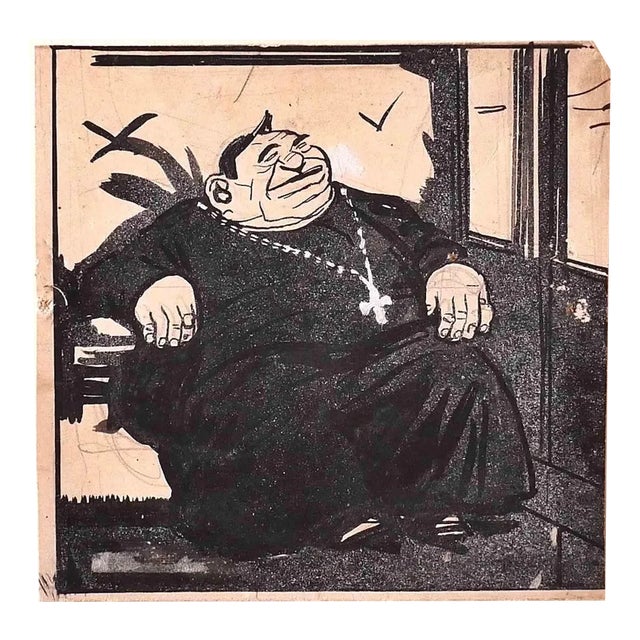 Gabriele Galantara, The Priest, Original Drawing, 1910s For Sale