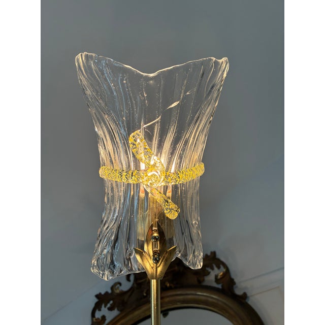 Italian Brass Glass Floor Lamp Murano For Sale - Image 10 of 13