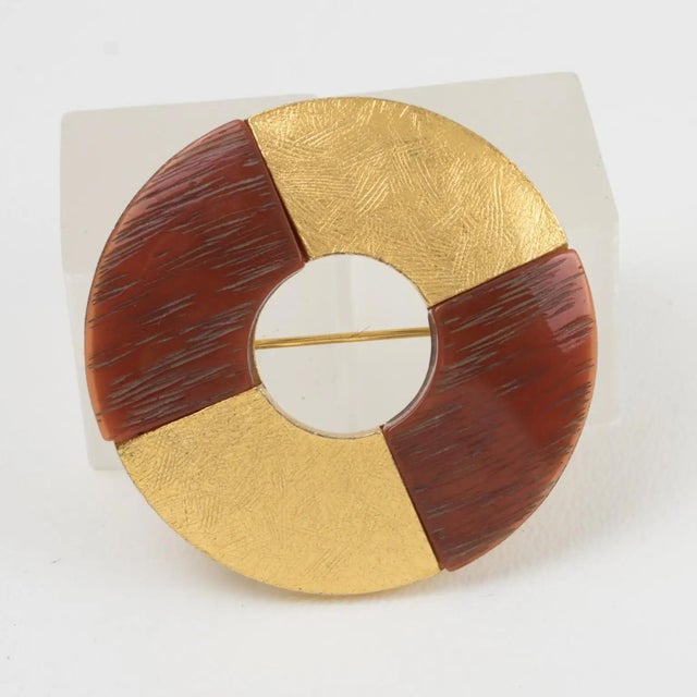 Yves Saint Laurent Yves Saint Laurent YSL Gilded and Resin Donut Brooch For Sale - Image 4 of 7