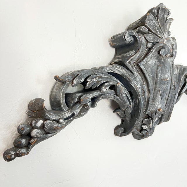 Shabby Chic Hand Carved Gray Wood Architectural Wall Plaque For Sale - Image 3 of 8
