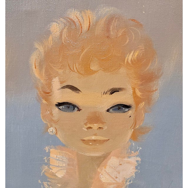 1960s Igor Pantuhoff -Portrait Red Haired Girl W/Big Eyes & a Pink Jacket-1960s Oil Painting For Sale - Image 5 of 10