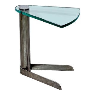 80s Leon Rosen for Pace Collection Chrome & Glass Wedge Drink Table For Sale