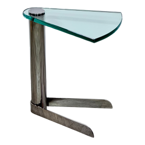 80s Leon Rosen for Pace Collection Chrome & Glass Wedge Drink Table