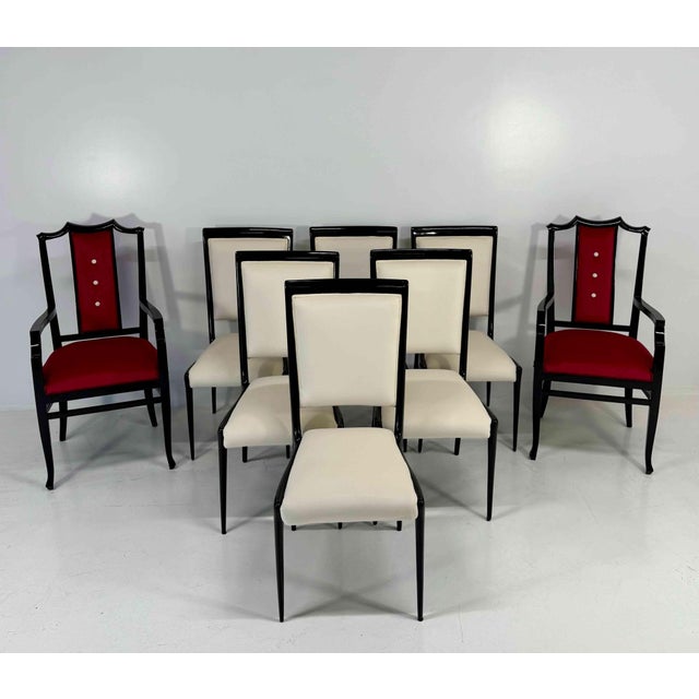 Important Italian seating set composed of six chairs and two matching armchairs, showcasing refined decorative taste and a...