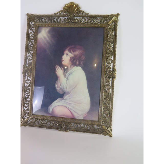 Glass Heavy Italian Brass Filigree Hollywood Regency Domed Glass Picture Frame For Sale - Image 7 of 7