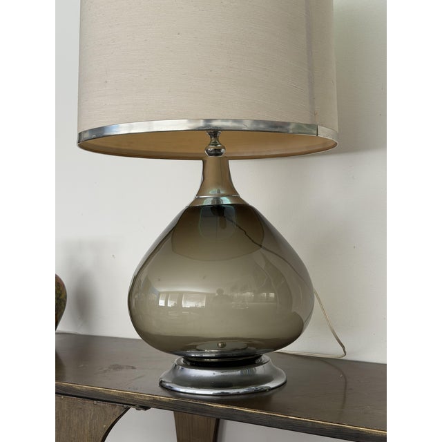 Glass Vintage Italian Smoked Glass and Chrome Table Lamp, 1980s For Sale - Image 7 of 18