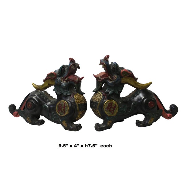 Chinese Metal Color Painted Forturn Fengshui Pixiu Figures - a Pair For Sale In San Francisco - Image 6 of 7