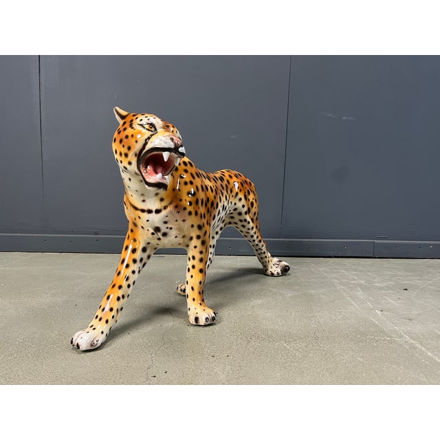 Large Italian Ceramic Leopard Statue, 1960s For Sale - Image 12 of 12