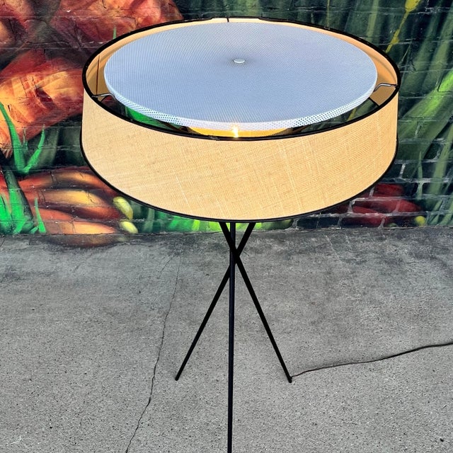 Black Gerald Thurston Tripod Floor Lamp – Original Shade & Diffuser Excellent Condition For Sale - Image 8 of 12