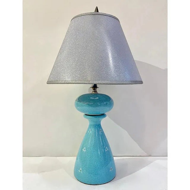 French 1960s French Aquamarine Blue Cracqueleur Finish Lamps - a Pair For Sale - Image 3 of 7