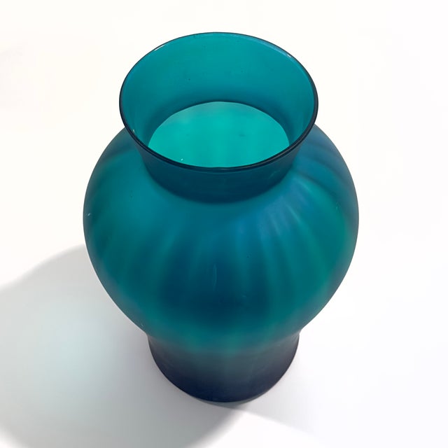 1990s Sumptuous Frosted Shades of Jade Glass Vase Curation - Group of 3 For Sale - Image 5 of 17