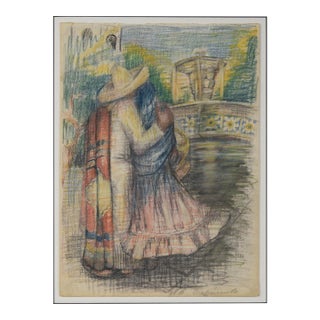 "Twilight Colored Pencil" - Original Pastel and Charcoal on Paper by Manuela Coto For Sale