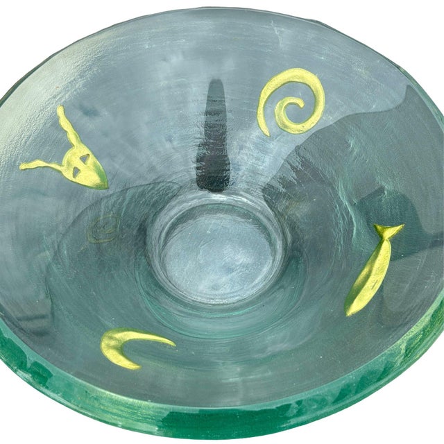Abstract Post-Modern Kiln-Formed Art Glass Bowl Gold W 24k Inlaid by Jeffrey Andrews 1994 For Sale - Image 3 of 7